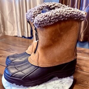 NEW! Men Sz 11 Tom McCan Thermolite Waterproof Zip Boots Brown Leather Shearling